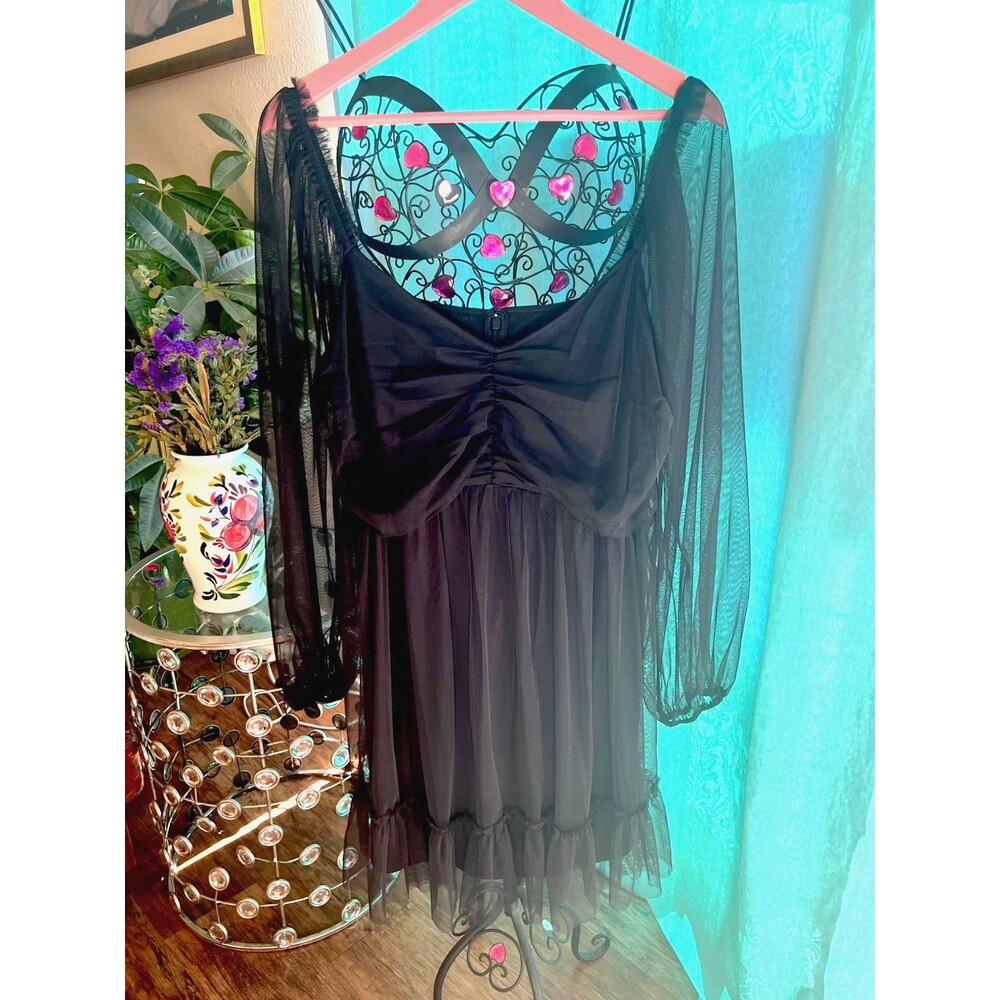 Forever 21 Fabulous Black Dress Mesh Sleeves Size 0X Brand New With Tags